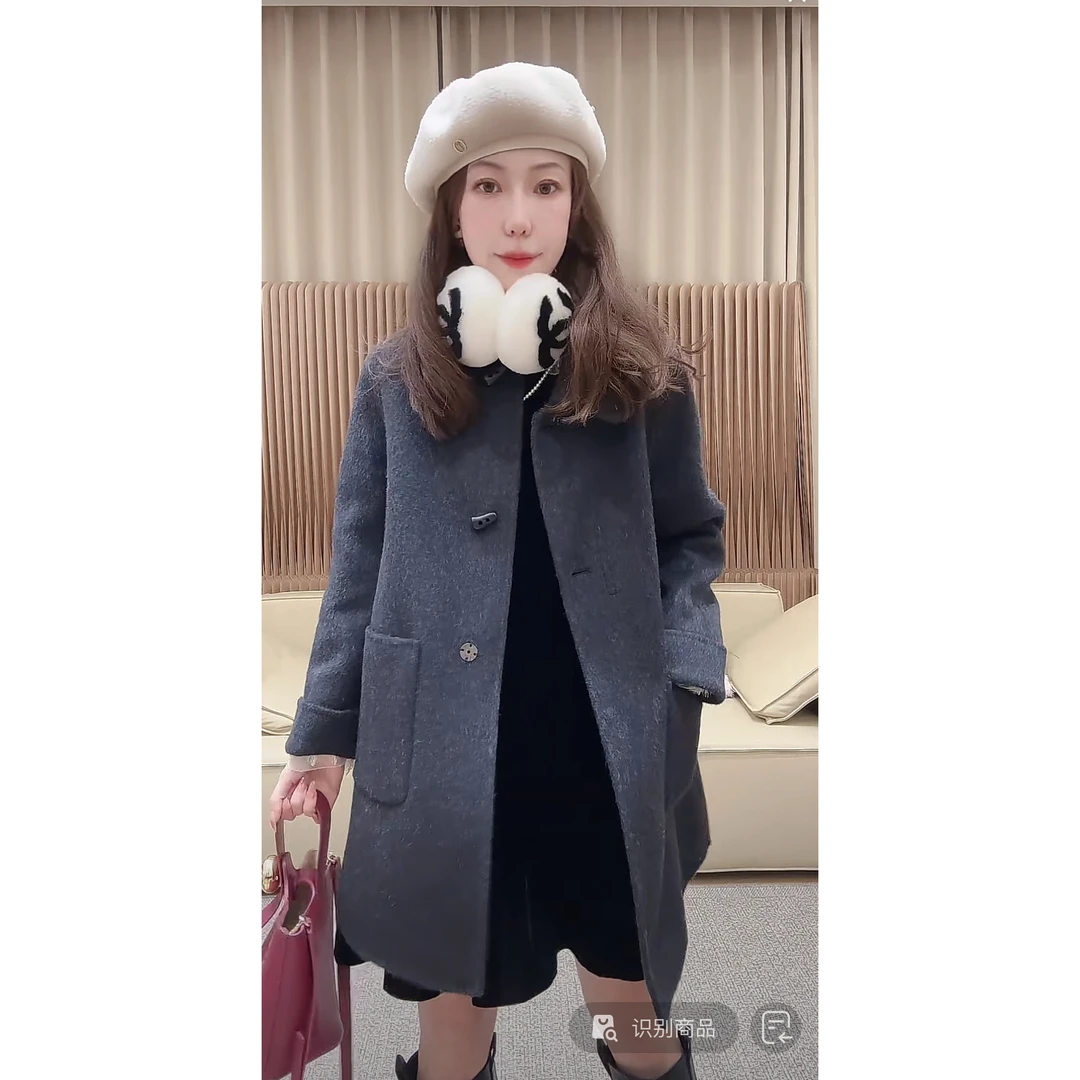 -DM•STUDIO/桑蚕丝+骆驼绒+羊毛混纺翻领双面毛呢大衣（J8071）