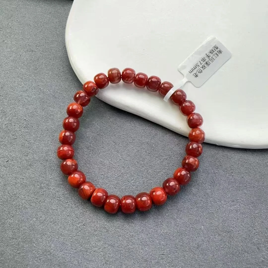 南红玛瑙双色老型珠手串7.5mm