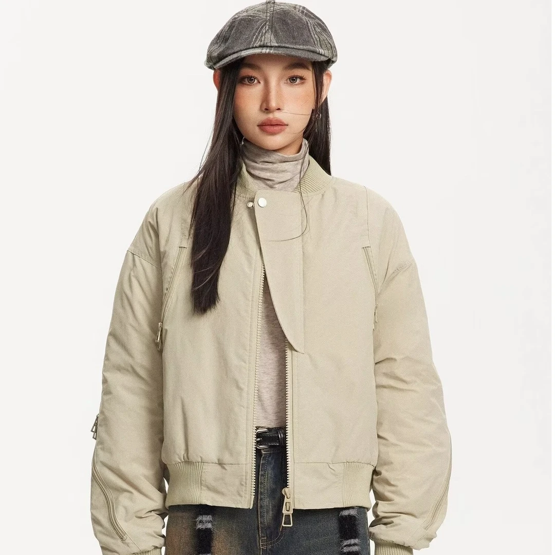 美式复古街纯色设计感飞行员短款夹克宽松休闲百搭工装外套情侣