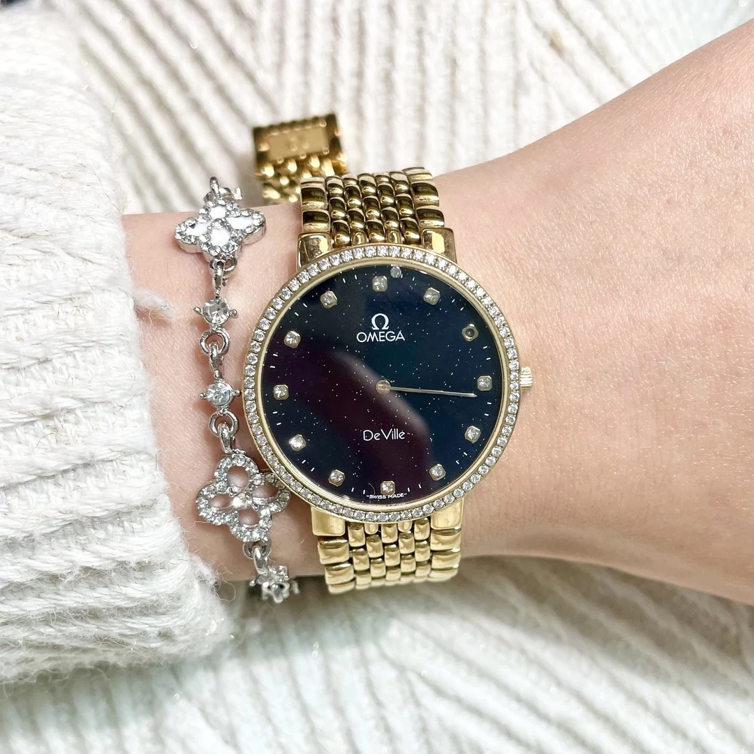 95新 Omega/欧米茄 蝶飞/石英/金表/星空盘/原钢带/OM990