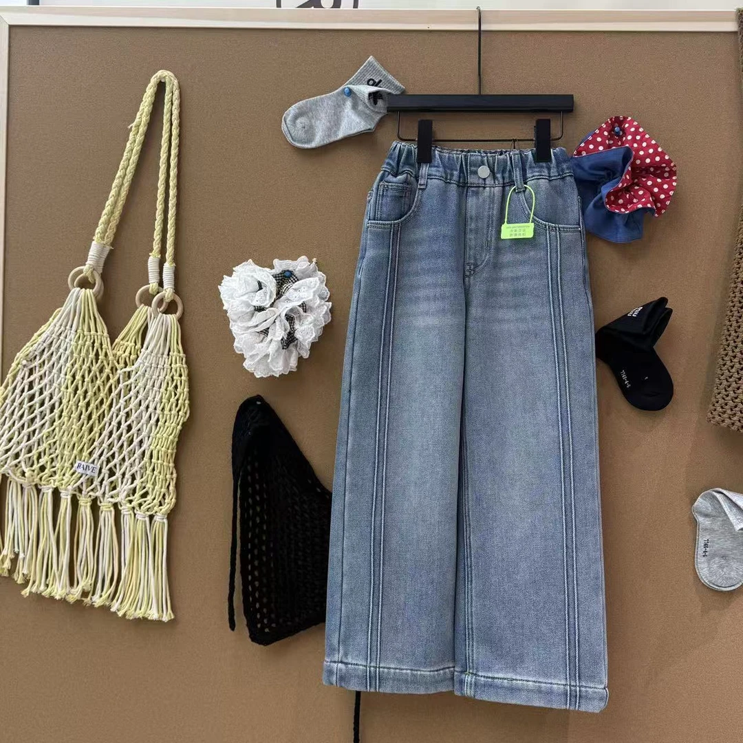 D236375「奔跑的蜗牛」净版修容直筒儿童牛仔裤