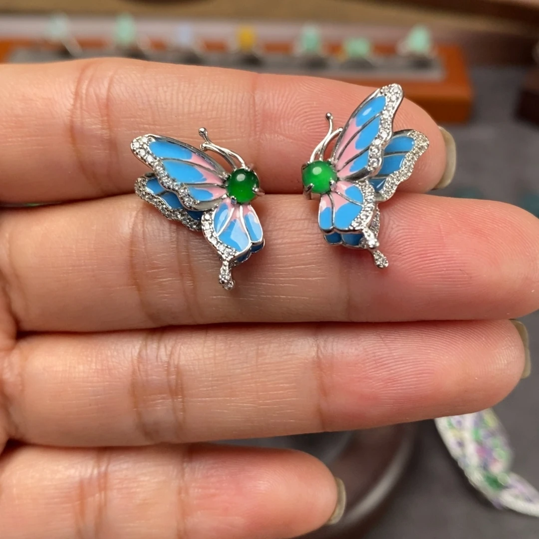 翡翠银S925镶嵌耳饰