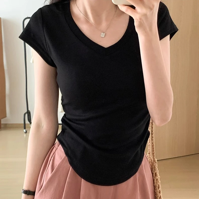 夏季小个子修身纯欲风孕妇短袖上衣时尚显瘦遮肚子不显怀短袖T恤
