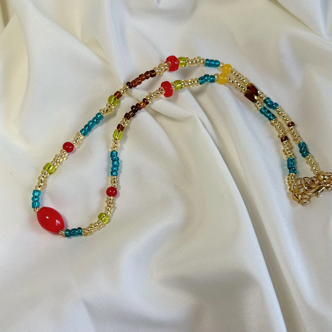 合金项链 新中式敦煌风颈链彩色串珠小众高级感百搭锁骨链饰品