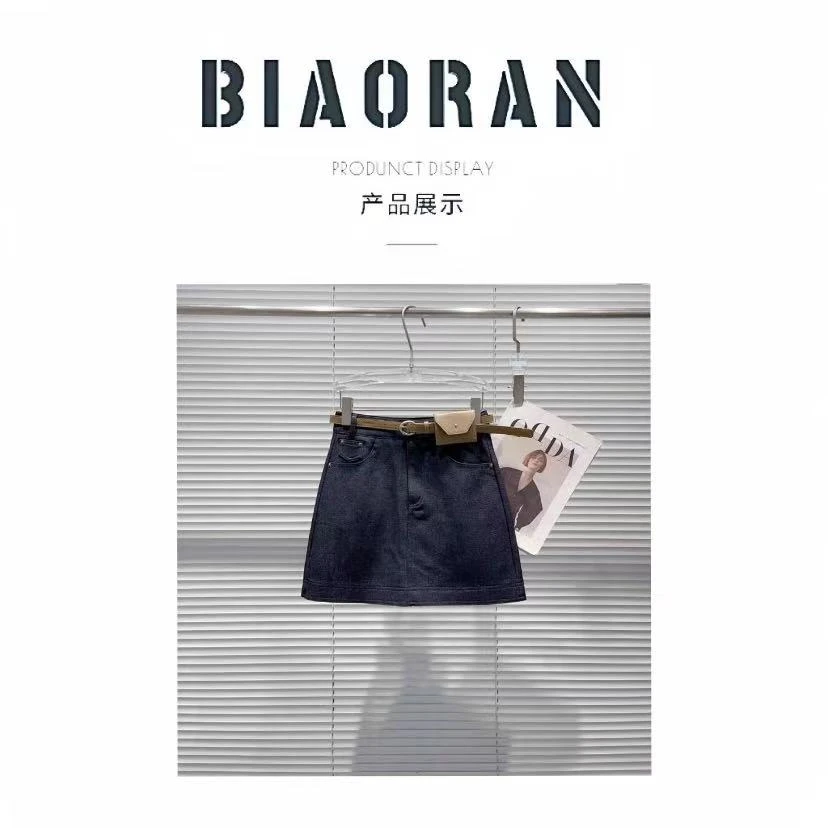 BIAORAN/标冉2025春季新款休闲百搭洋气腰包A字半裙0036