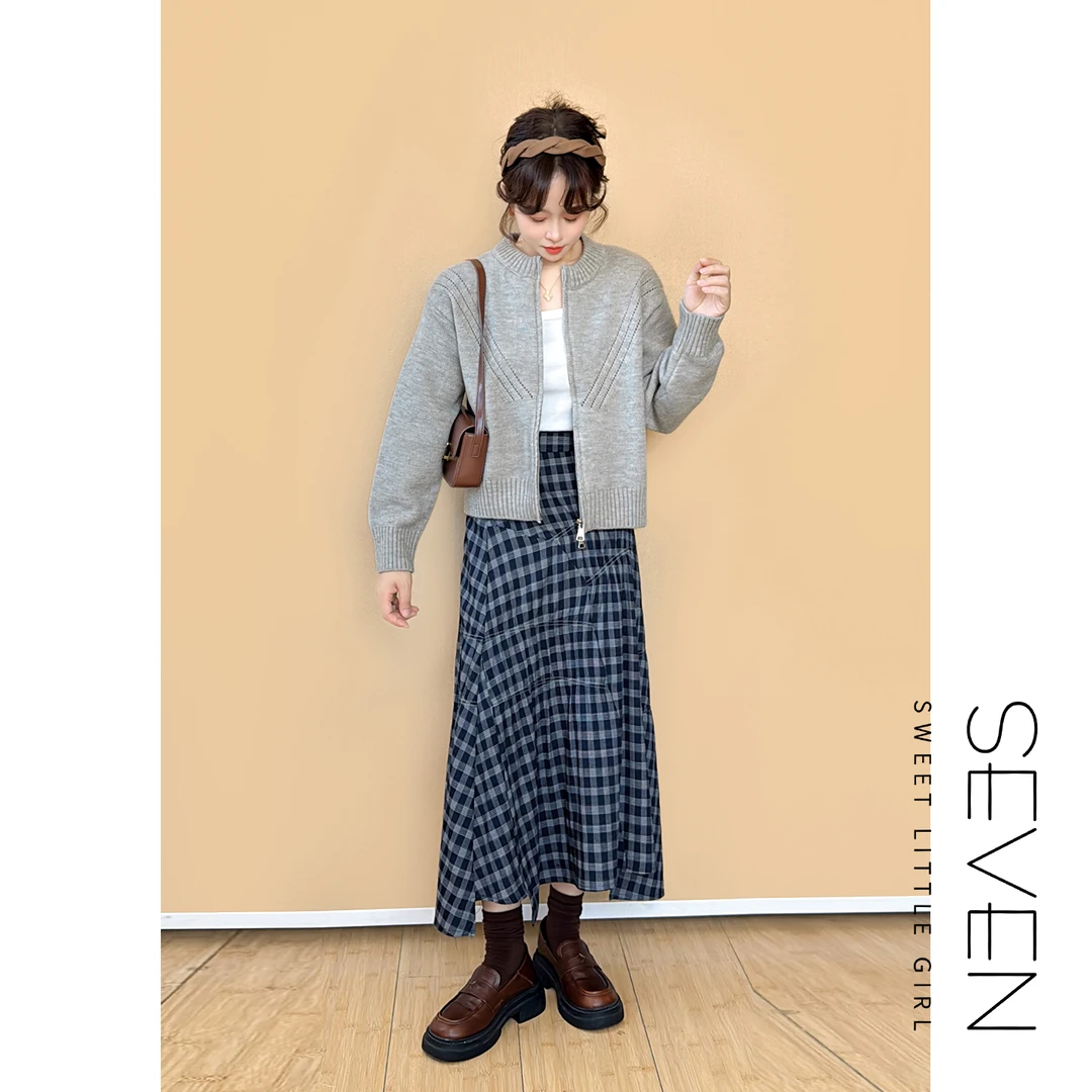 灰雾⑧七七146小个子百搭休闲设计感拉链开衫毛衣女早秋新款小美说