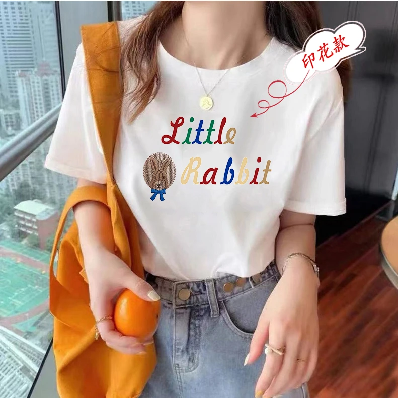 2025新款潮牌印花女款百搭韩版夏季显瘦休闲圆领女士T恤时尚半袖