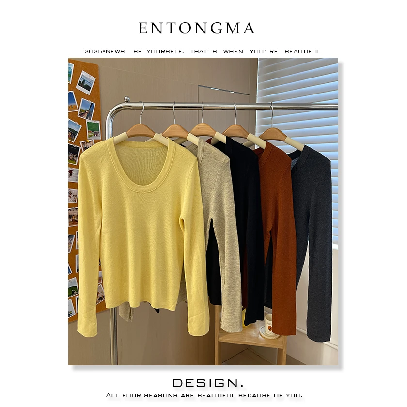 ENMA 圆领针织纯色保暖打底百搭长袖秋冬