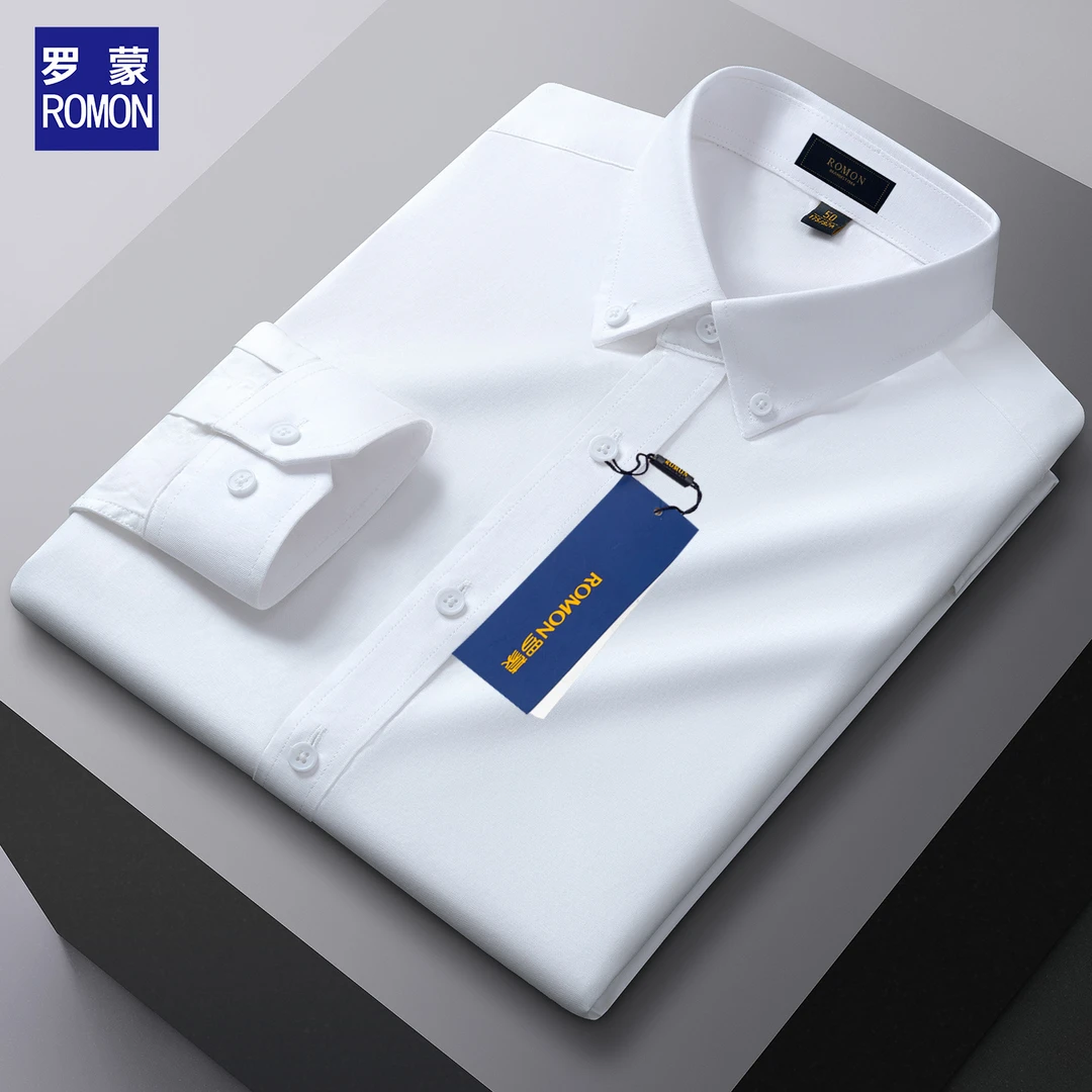 【棉+莱赛尔】罗蒙经典通勤款长袖衬衫男士高品质亲肤抗皱长袖衬衣