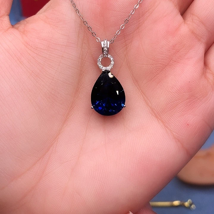 蓝宝石吊坠(赠链)银S925镶嵌
