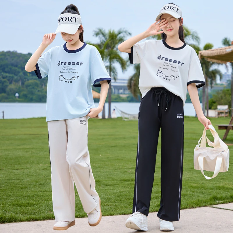 女童夏季套装薄款冰感夏装新款时尚宽松中大童阔腿透气女孩套装潮