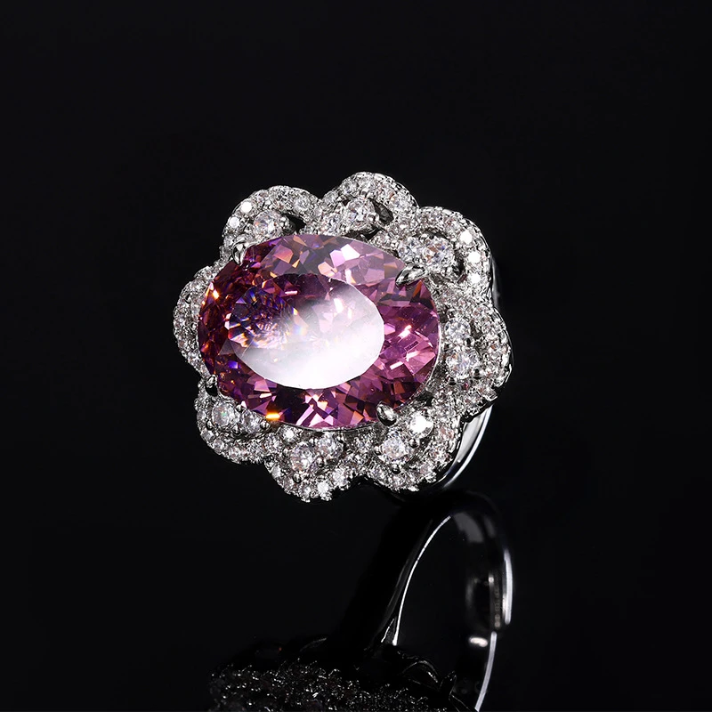 铜合金合成锆石戒指 『玥珊珠宝』花丝镶嵌系列 |牡丹紫豪镶戒指