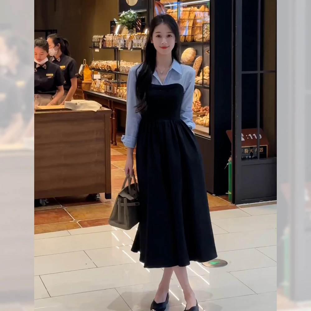 2025春季新款女装时尚衬衫连衣裙复古法式长袖韩版中长款女生通勤