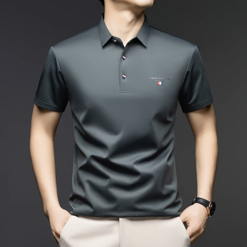 短袖纯色男Polo衫透气超弹polo衫夏季潮流中青年t恤薄款翻领