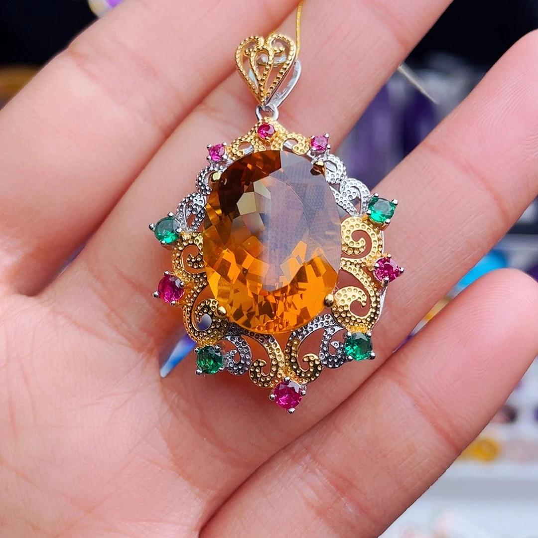 颈饰银S925镶嵌黄晶天然保真