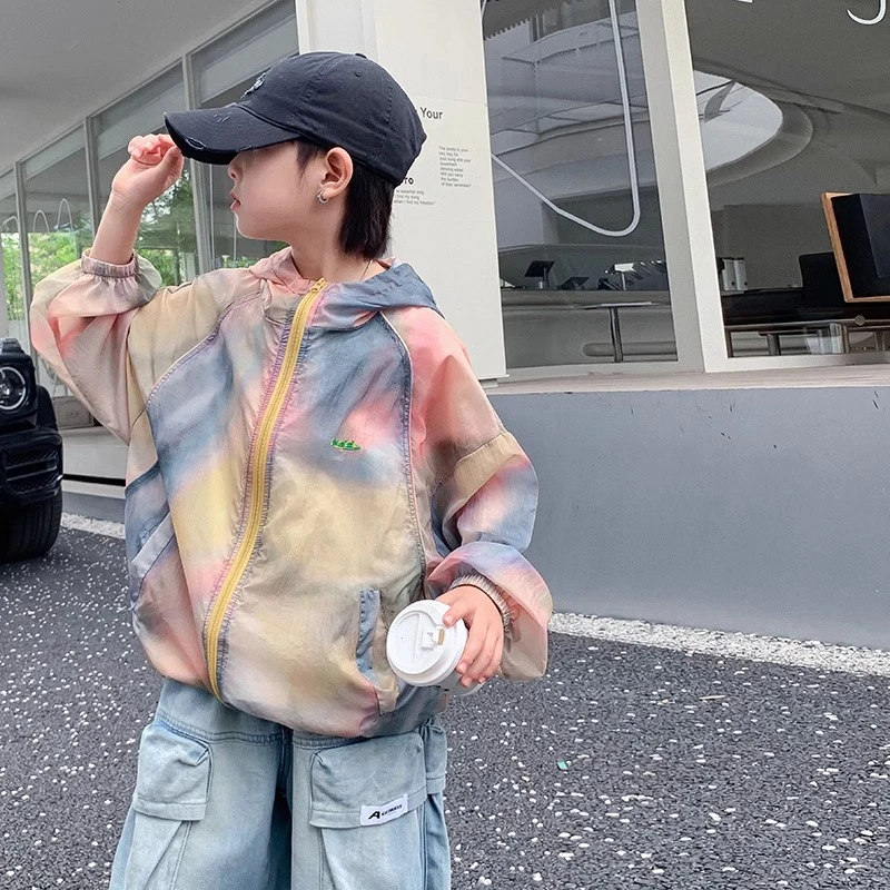 韩国童装夏款男童防晒衣韩范儿童时髦扎染冰感上衣薄款外套皮肤衣