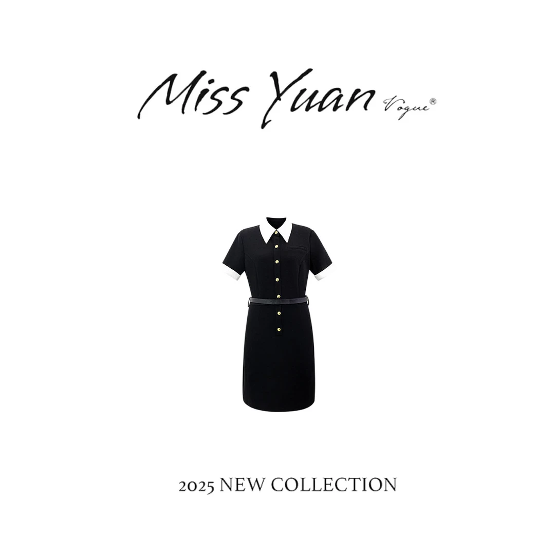 M.Y. 媛总秋季轻奢拼色Polo领复古时尚连衣裙1MY6253D