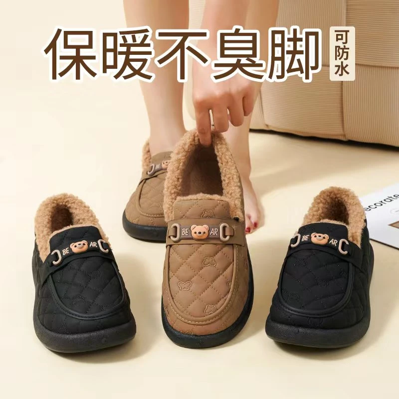 【工厂直销】新款加绒加厚一脚蹬豆豆鞋防水防油时尚简约平底