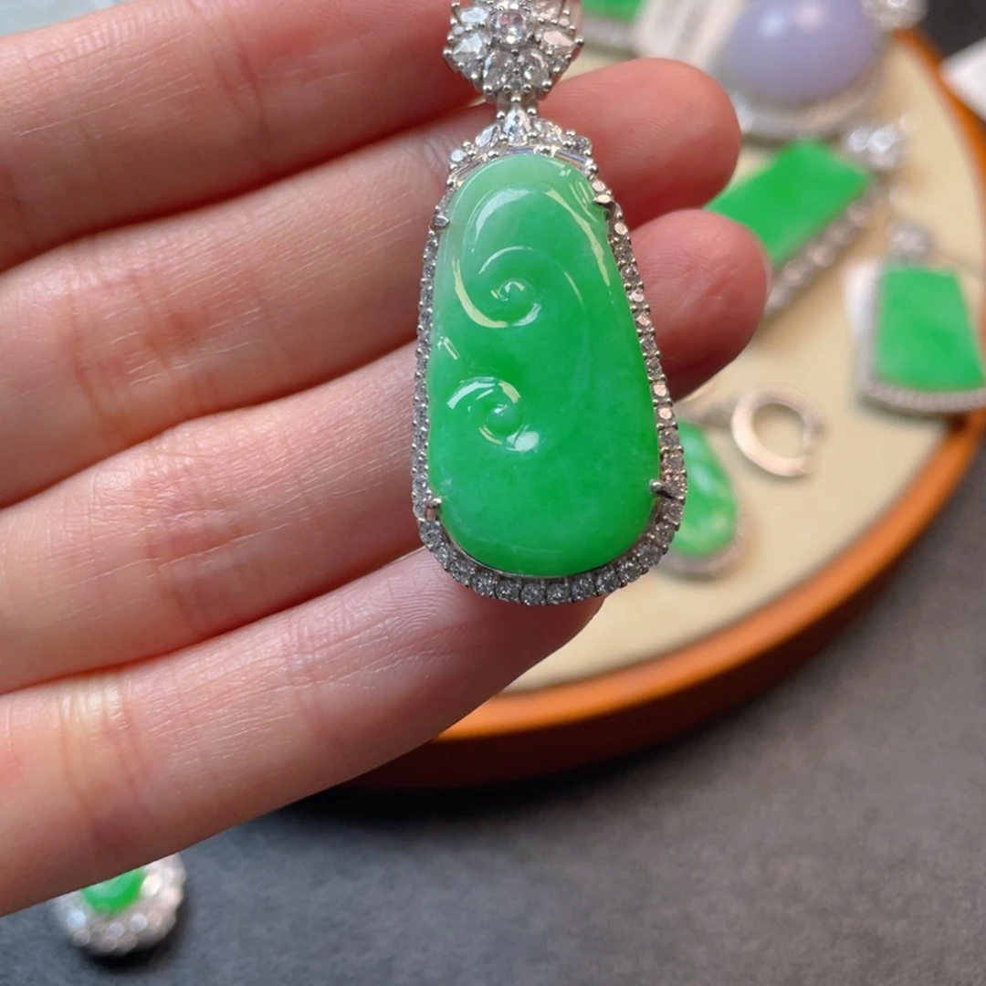 翡翠吊坠(不含链)银S925镶嵌