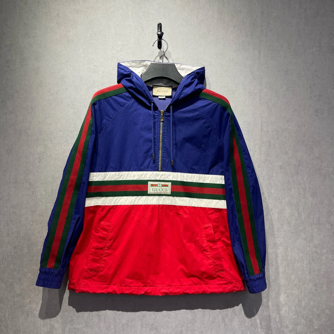 99新 GUCCI/古驰 拼色半拉链连帽卫衣/44码/DY213307