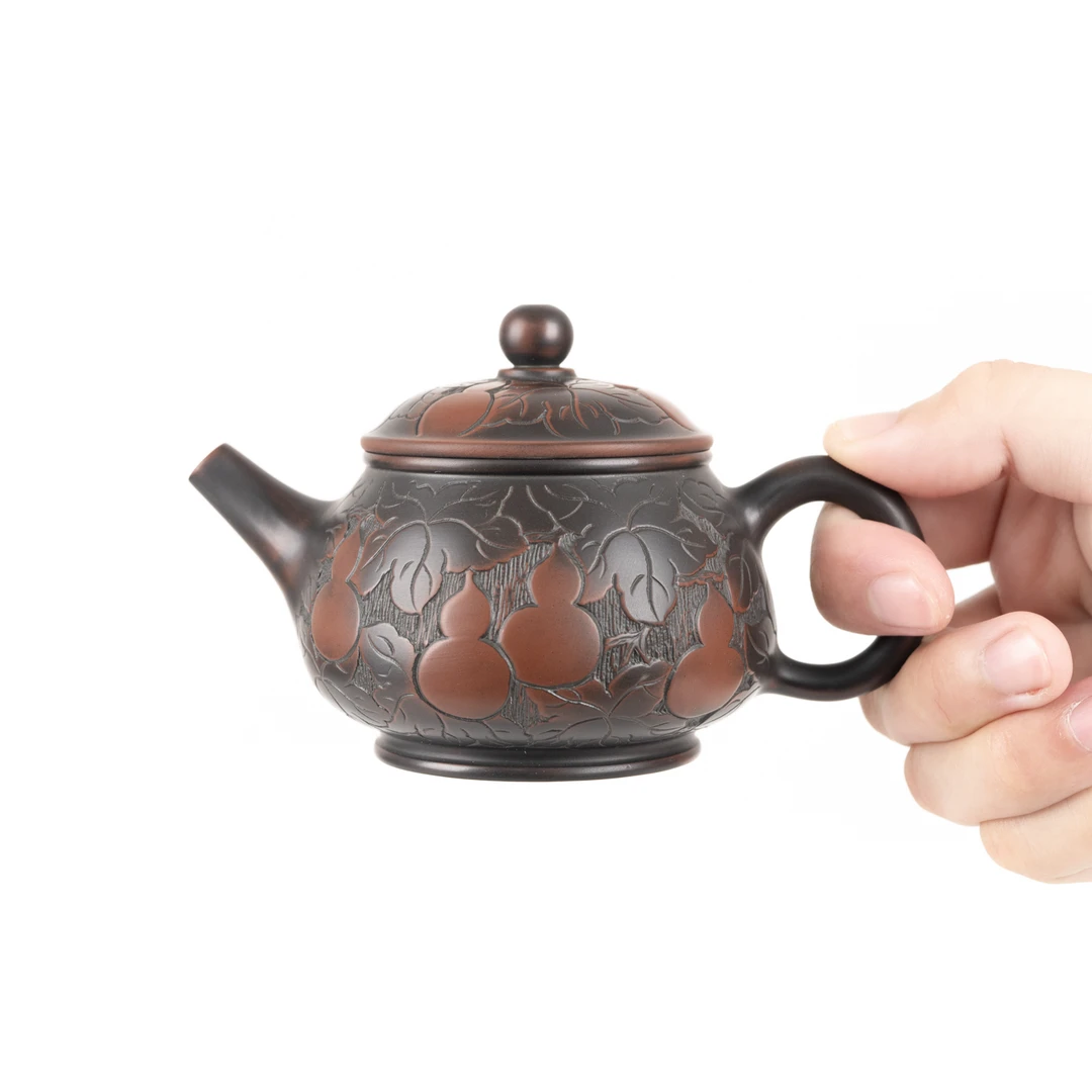 福禄壶 150ml 葫芦雕刻 广西坭兴陶全手工茶具