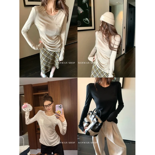 双十一狂欢价！【内搭万金油】3色！柔软舒适口袋T恤