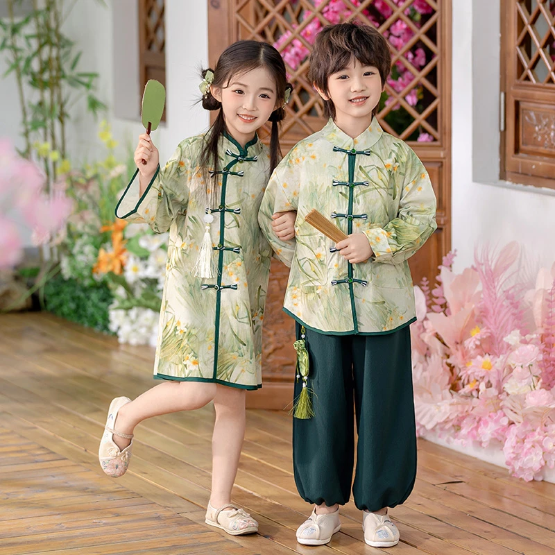 六一儿童国学演出服唐装汉服男女童古装小学生三字经朗诵表演服装