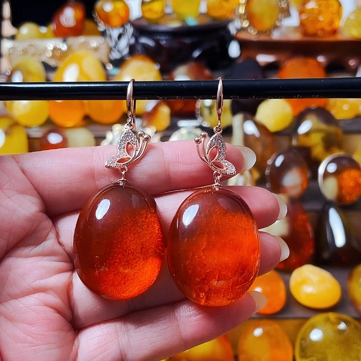 银S925镶嵌颈饰琥珀耳环