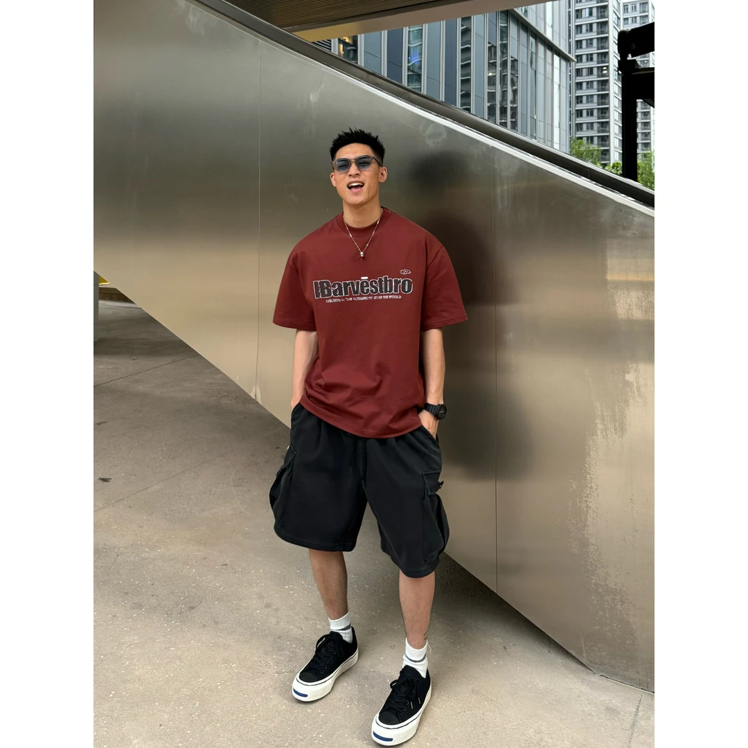 【SFANG】美式夏季薄款宽松圆领索罗娜印花潮牌情侣透气重磅短袖T恤