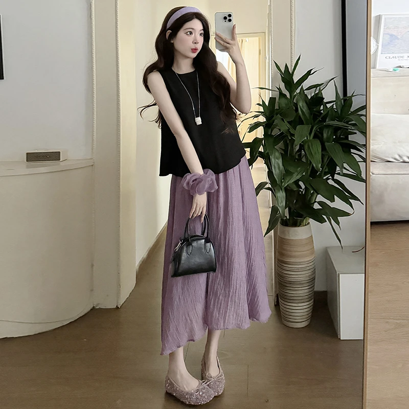 时尚名媛套装裙大码气质显瘦无袖背心衬衣搭配半身裙女搭配一整套