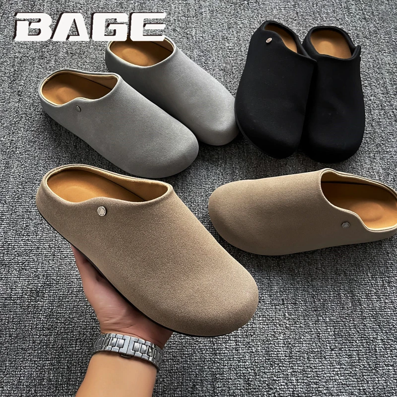 八哥包头拖鞋男冬季外穿老钱风德比绒面半拖穆勒一脚蹬慵懒勃肯鞋