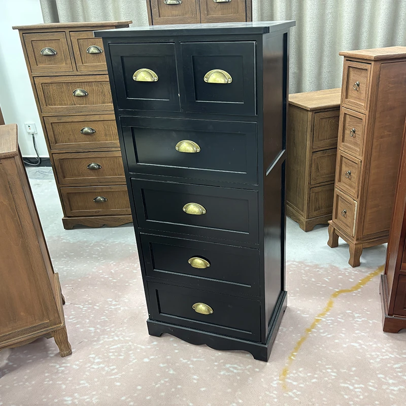 50*35*110cm黑色6斗收纳柜免安装客厅轻奢抽屉式储物柜