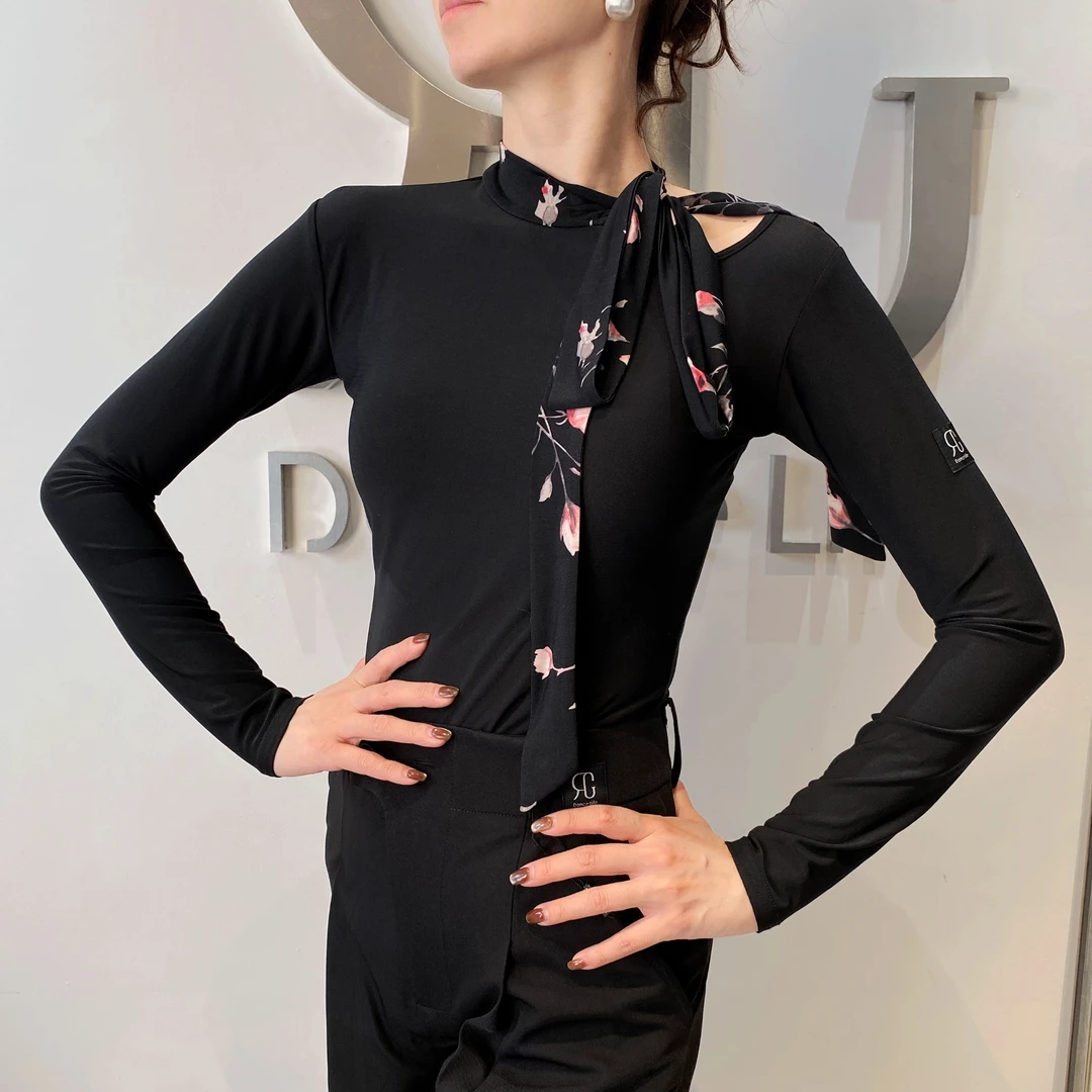 GR1204花色撞色系带修身连体上衣摩登舞国标舞