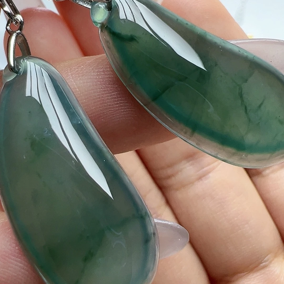 银S925镶嵌翡翠耳饰天然缅甸A货翡翠