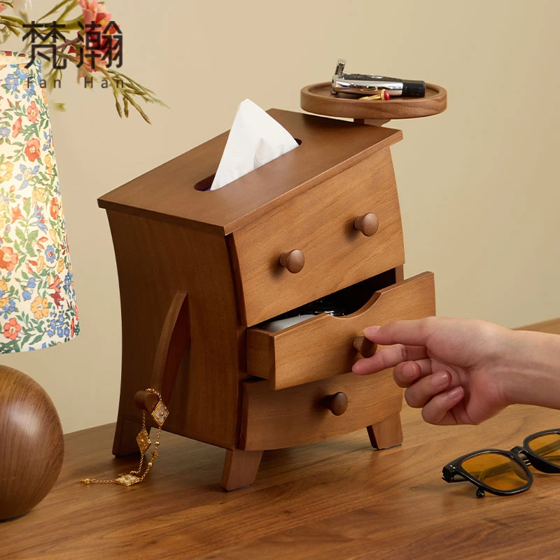 梵瀚 实木纸巾盒胖嘟嘟创意摆件多功能桌面纸巾玄关钥匙收纳盒子