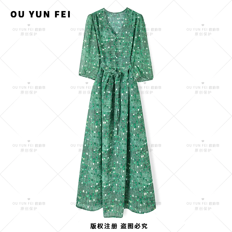 高级感连衣裙女新款气质显瘦穿搭时尚洋气印花长裙HY1605