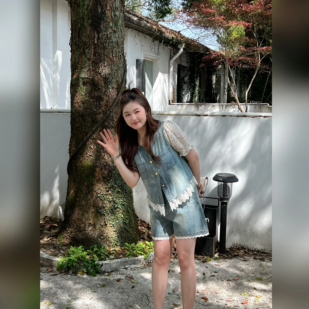 楠序【薄荷夏天】源子微胖女装2025年夏装新休闲两件洋气款YZ36013
