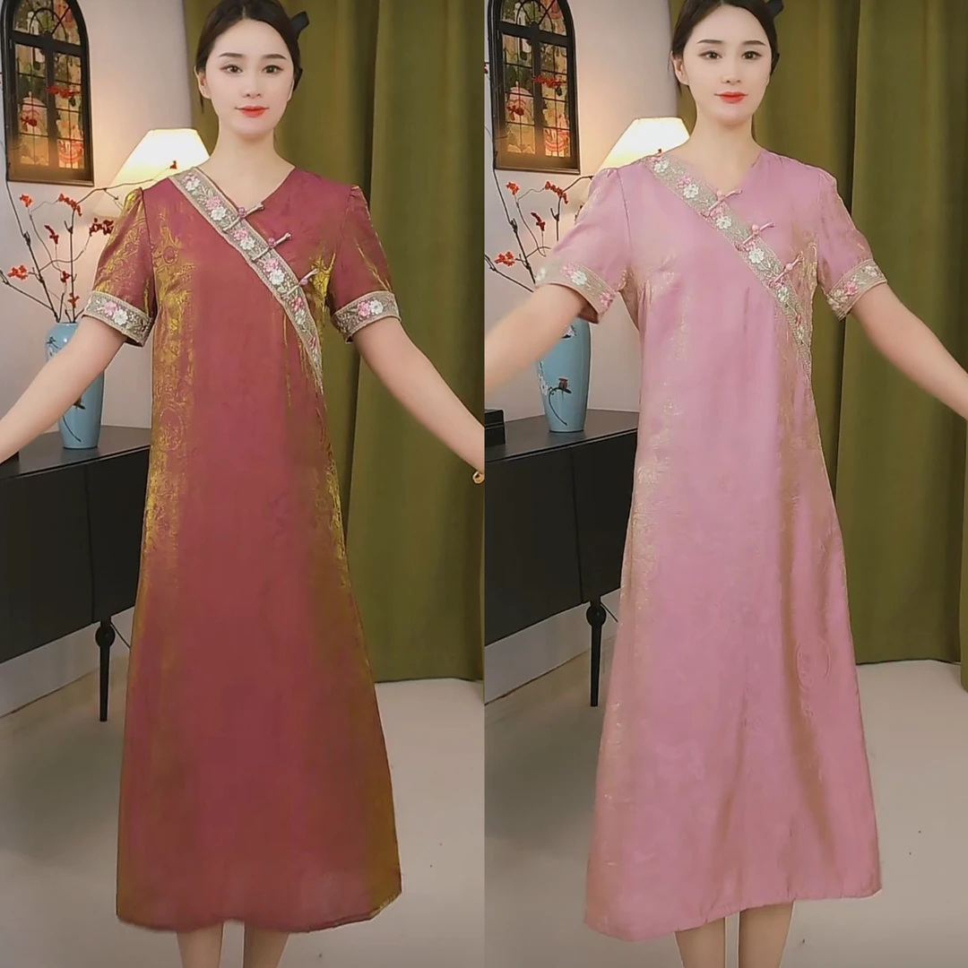 0450-V领新款旗袍大裙摆A版裙长款长度120（单件旗袍）