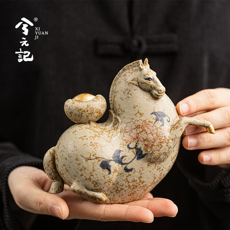 手绘青花火石釉里红马茶宠摆件精品功夫茶具配件茶玩茶道茶台装饰