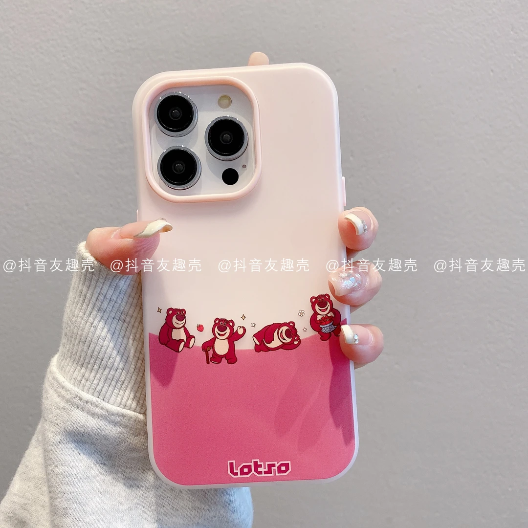 适用于苹果16新款/华为/小米/果冻壳可爱简单ins手机壳一排草莓熊