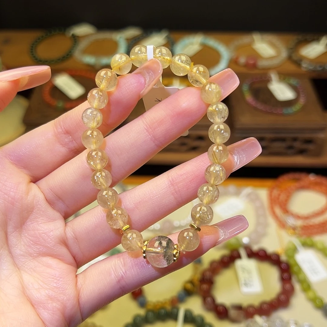 手串水晶银S925镀金镶嵌金发1020