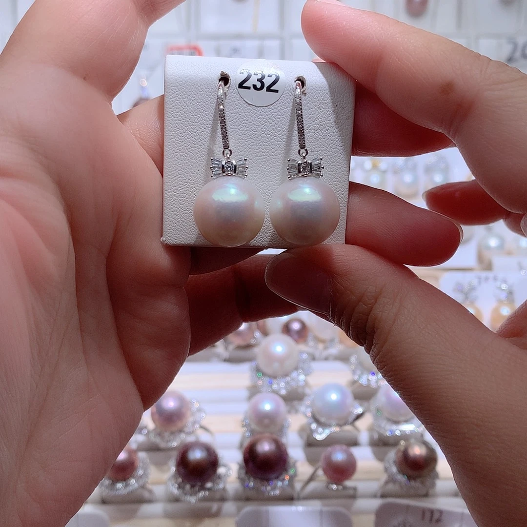 可***！淡水珍珠耳饰银S925镶嵌CC14mm