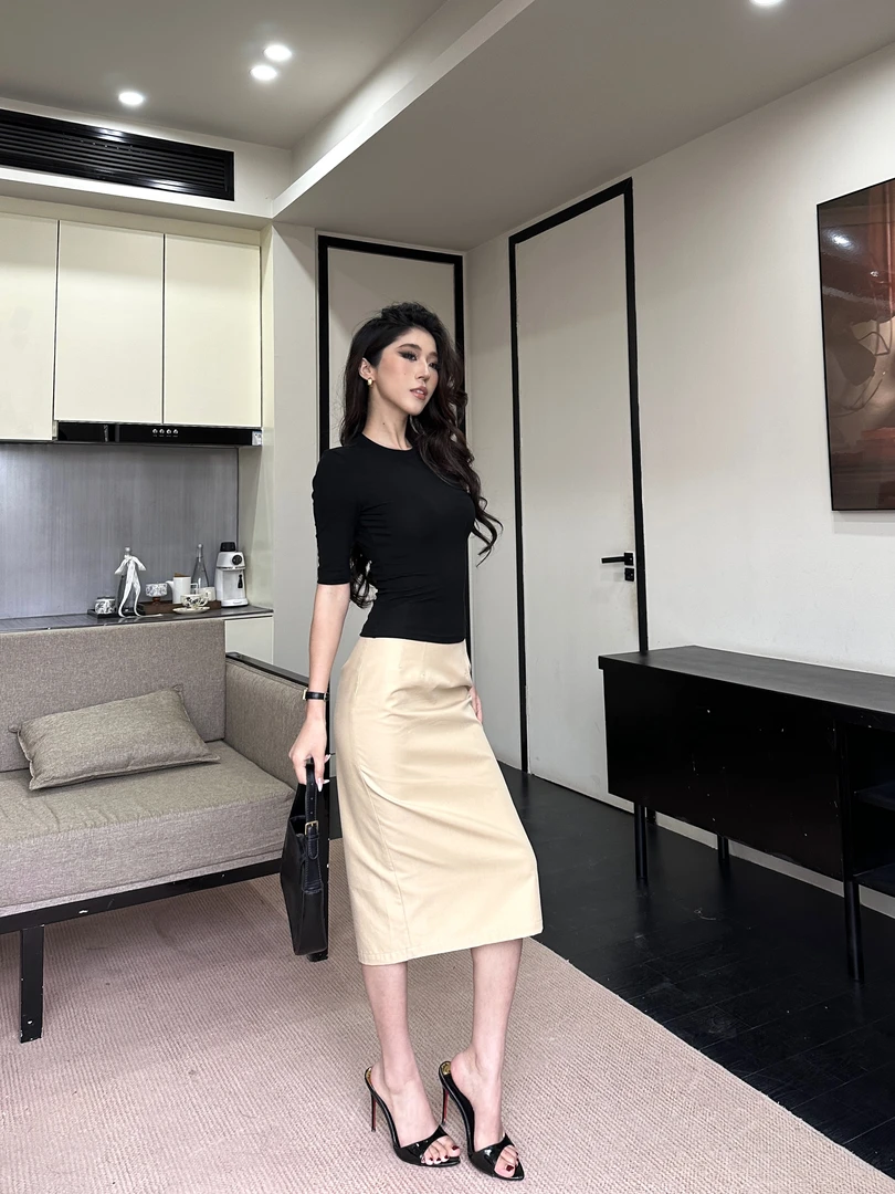 【罗哥】夏季高级感中长款气质修身半身裙女显瘦过膝半裙LY16011