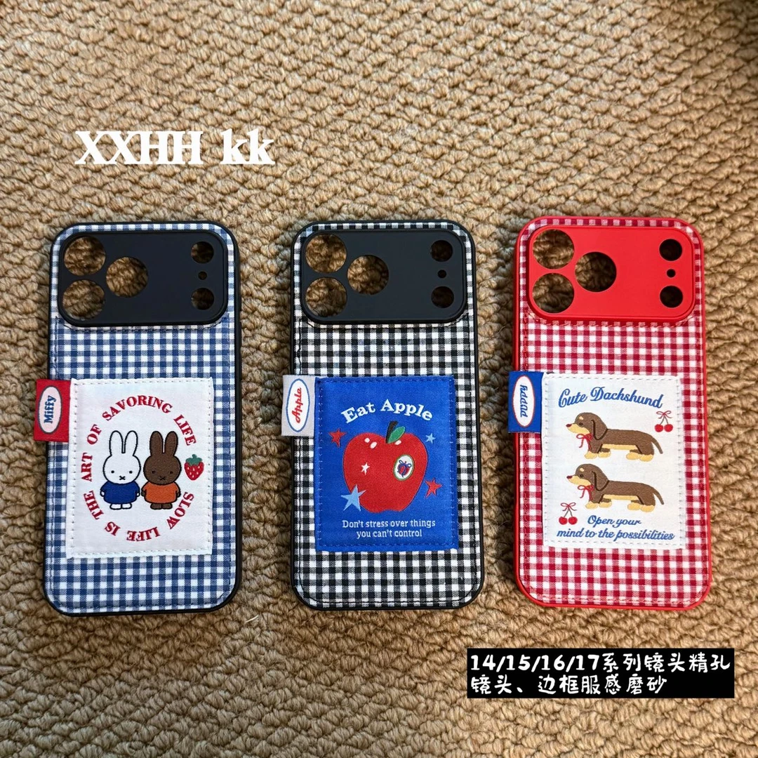 秋冬布衣个性创意格纹贴布标签设计适用苹果17系列多款机型手机壳