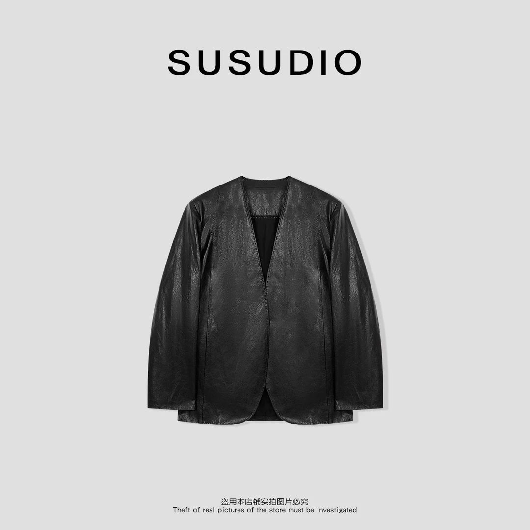 SUSUDIO 法式风新潮时尚无领皮衣外套70081