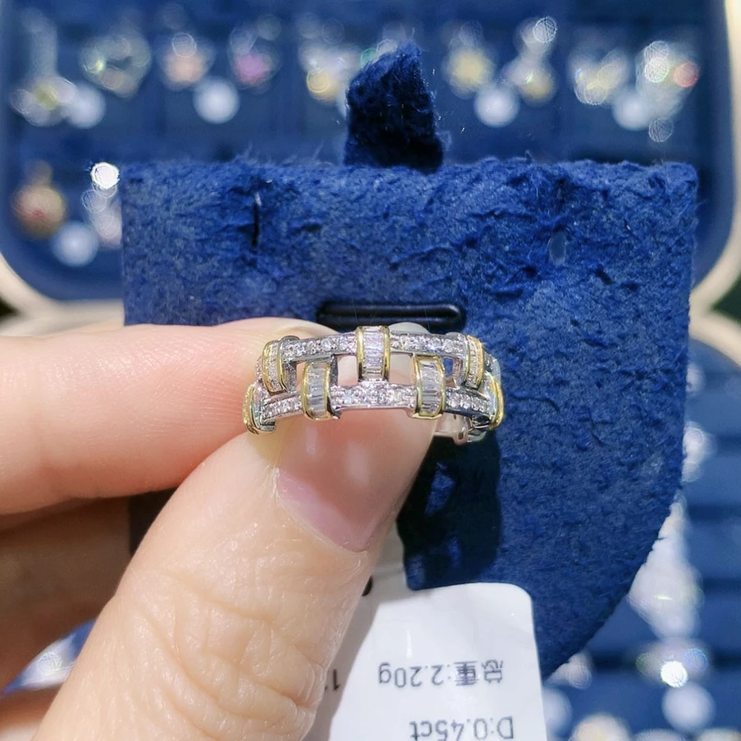 【闪购商品】18K金镶嵌戒托钻石编织排戒