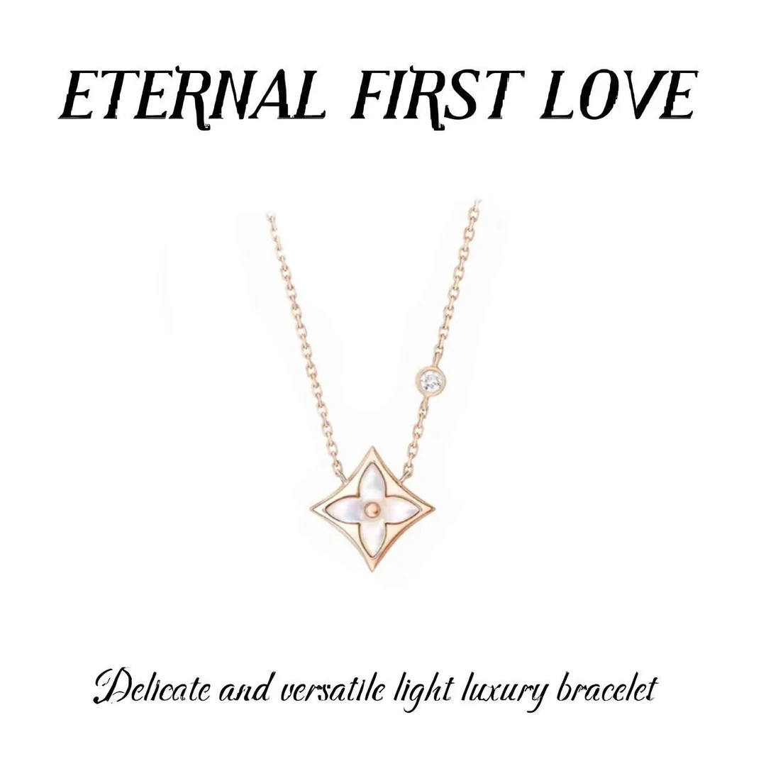 铜合金锆石项链 ETERNAL FIRST LOVE 轻奢百搭老花方花锁骨链