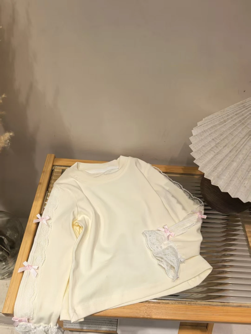 【peachey桃喜儿】女童蝴蝶结长袖打底衫25年秋季新儿童宝宝圆领