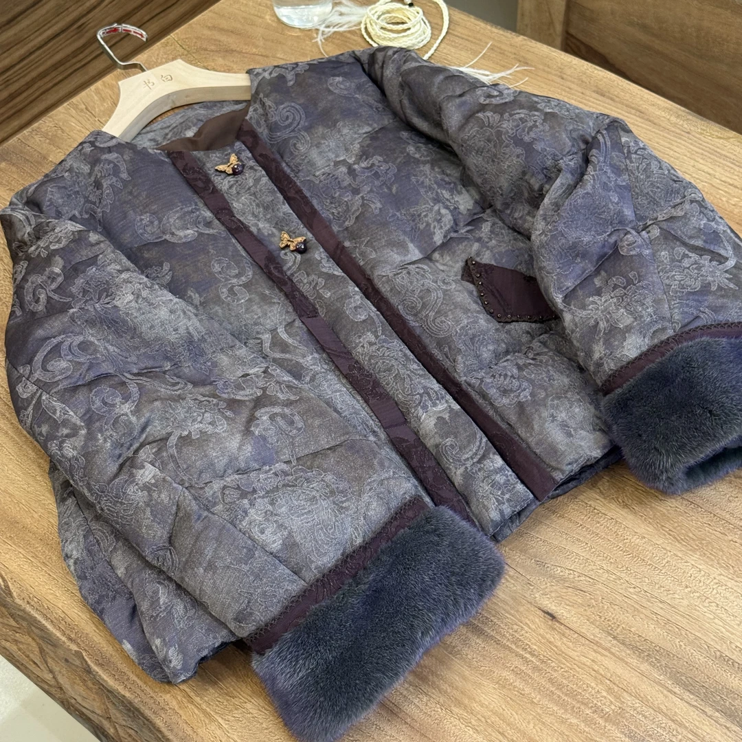 【紫烟】绣花紫色厚款鹅绒服气质贵气#84