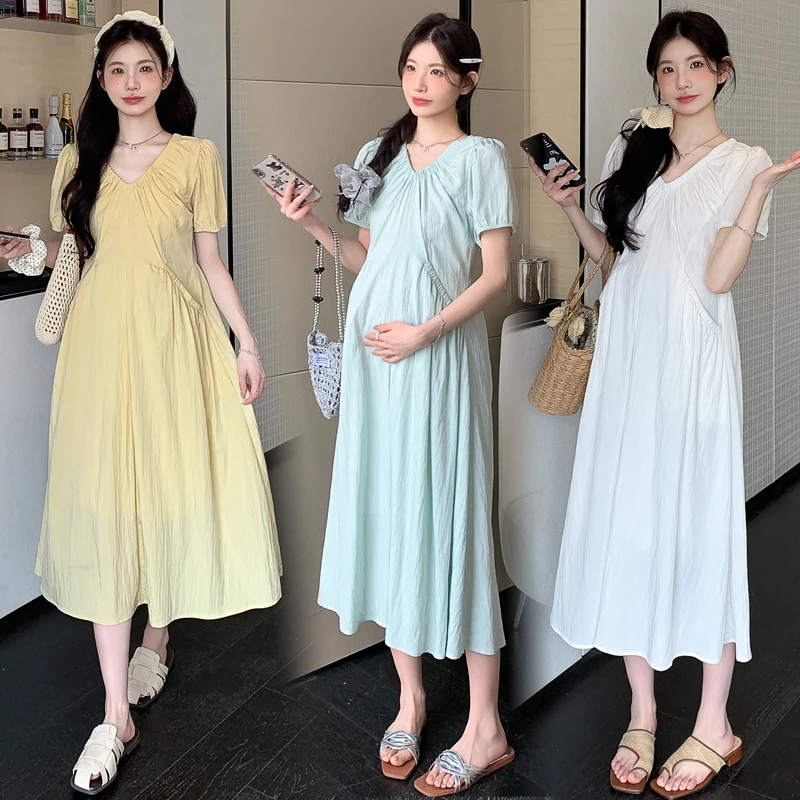 孕妇装女2025新款爆款洋气夏装连衣裙宽松韩版高级夏季长款V领